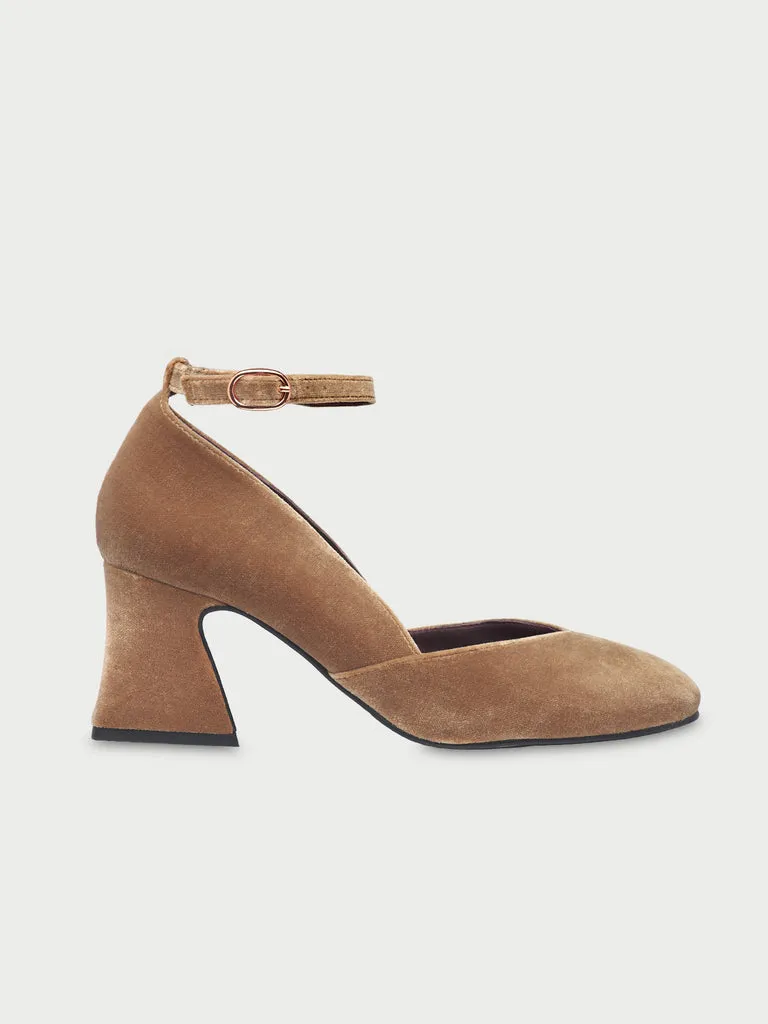Flagelus The D'Orsey Mouse pantofi toc bej catifea