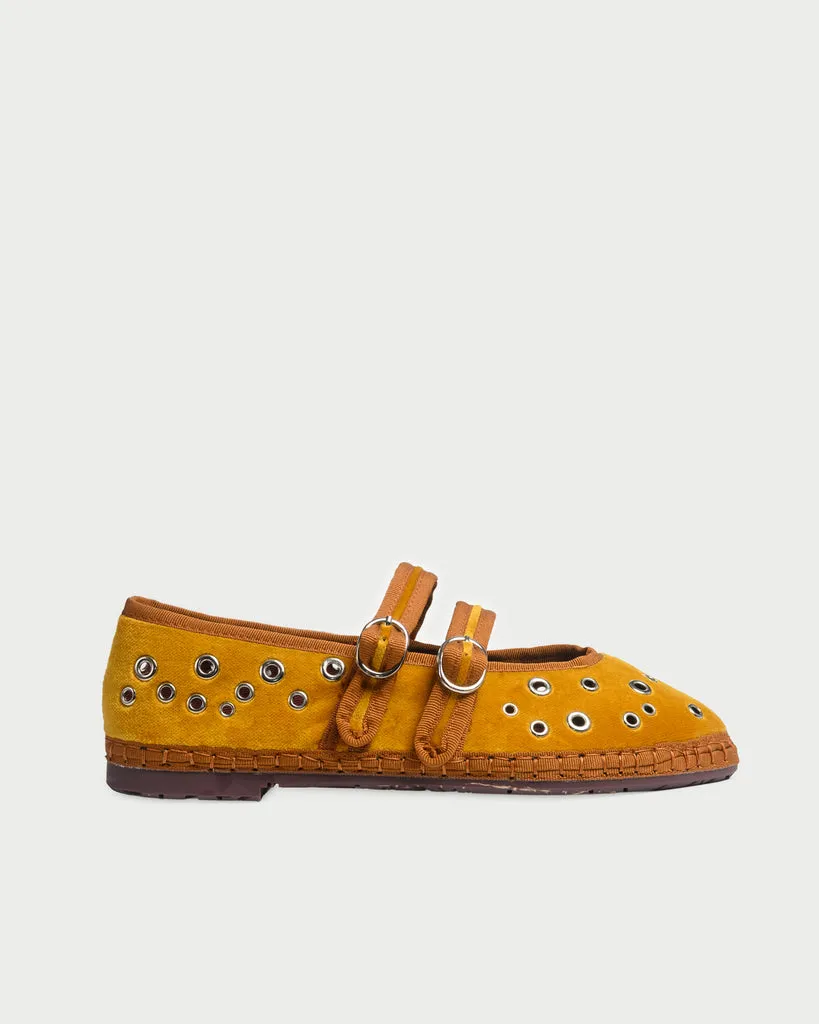 Flagelus Ophelia Mustard balerini mustar catifea