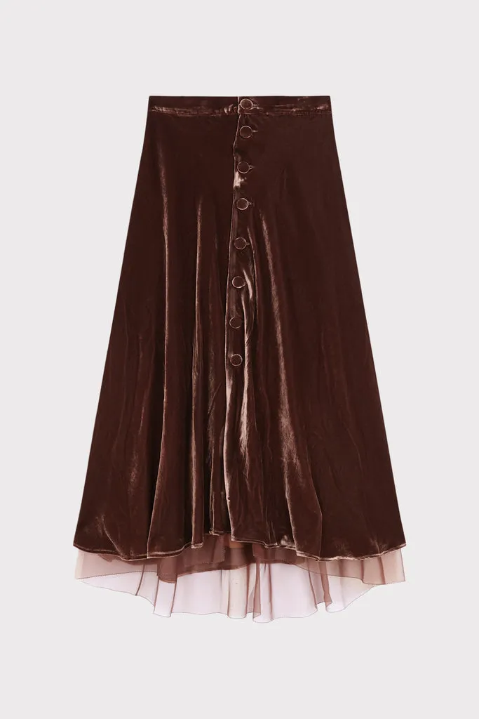 Flagelus Wicked Wave Brown Skirt fusta midi maro matase