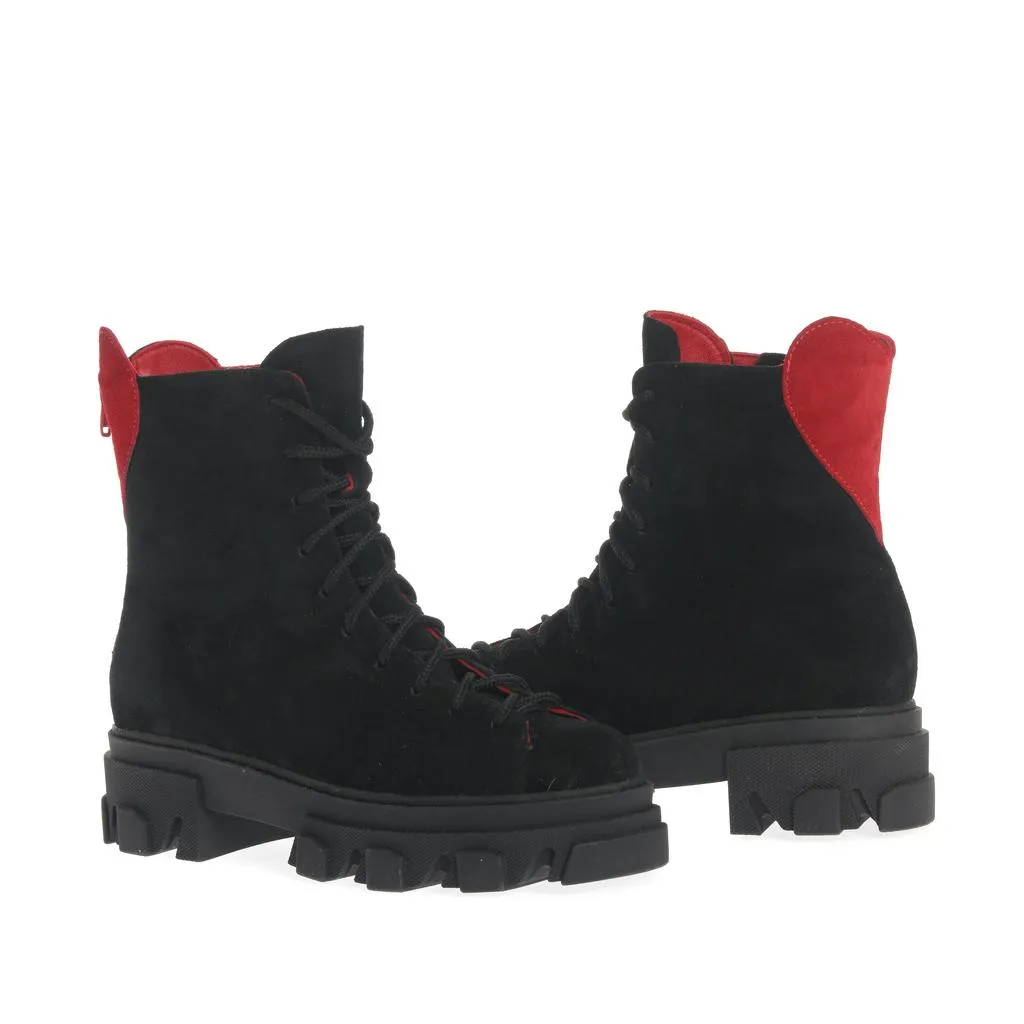 Ana Urbana Shoes Philadelphia bocanci negru-rosu piele intoarsa