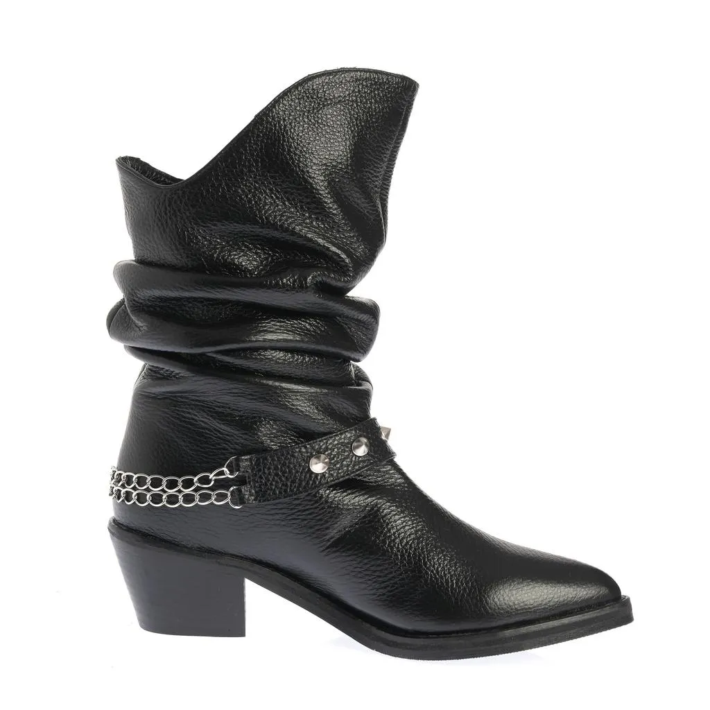 Ana Urbana Shoes Janis ciocate negre piele toc gros