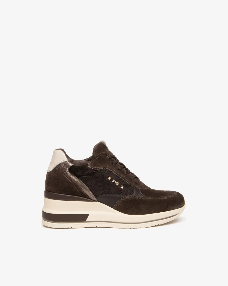 NeroGiardini Sneakers damă piele platformă 60 mm ștras