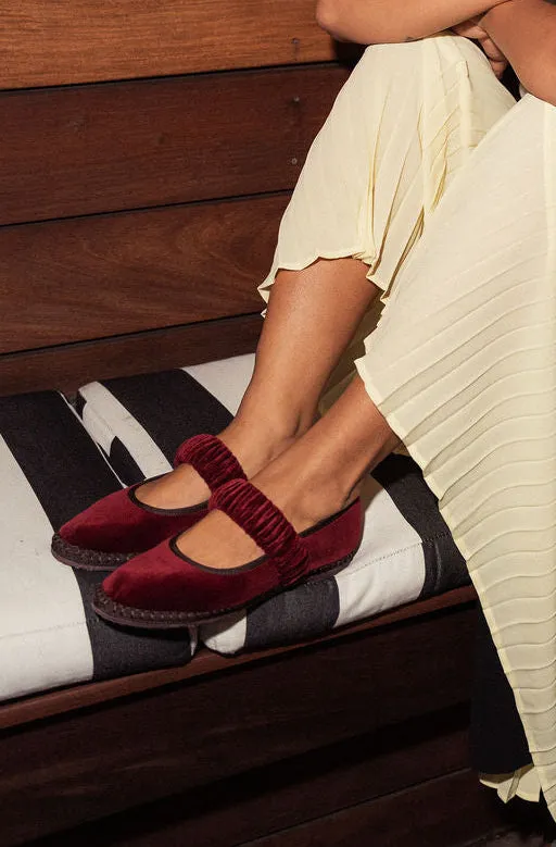 Flagelus Mafalda pantofi burgundy catifea bumbac