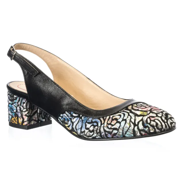 Catinca Shoes A88 NT sandale dama negru trandafiri piele