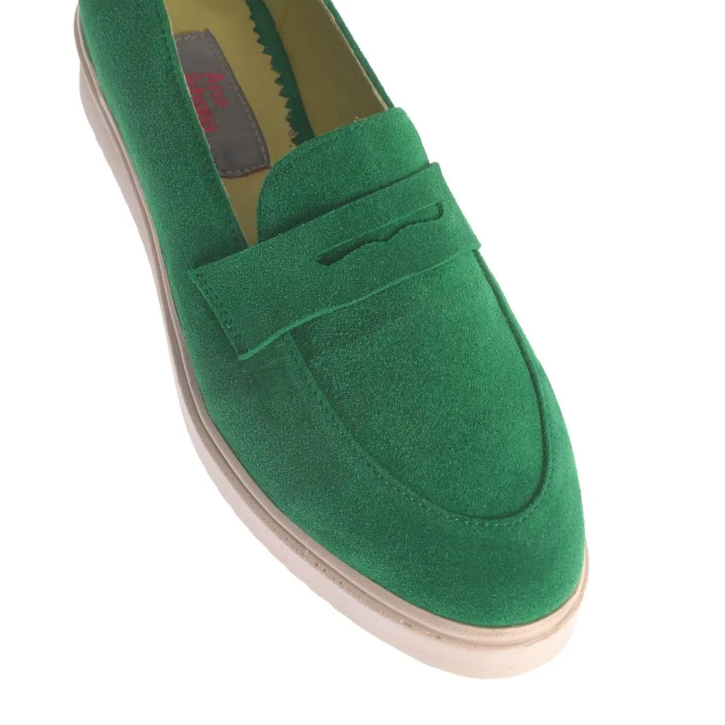 Ana Urbana Shoes Valencia mocasini verzi-bej piele intoarsa