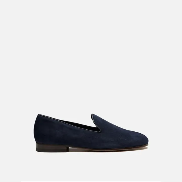 Cecilia Bringheli Positano pantofi slip-on albastri piele intoarsa