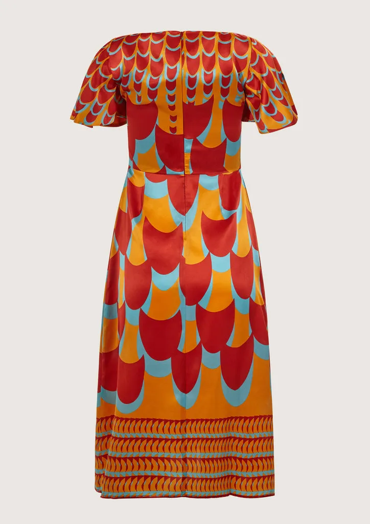 Flagelus Jean Pool Red rochie midi mătase