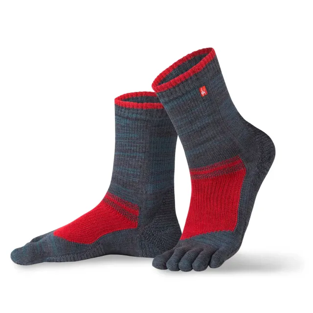 Bär Outdoor Hiking Toe șosete cu degete gri-roșu amortizate