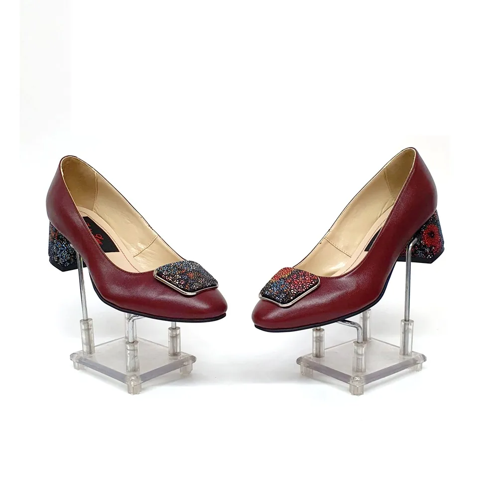 Catinca Shoes A21 BOBF pantofi dama piele bordo flori