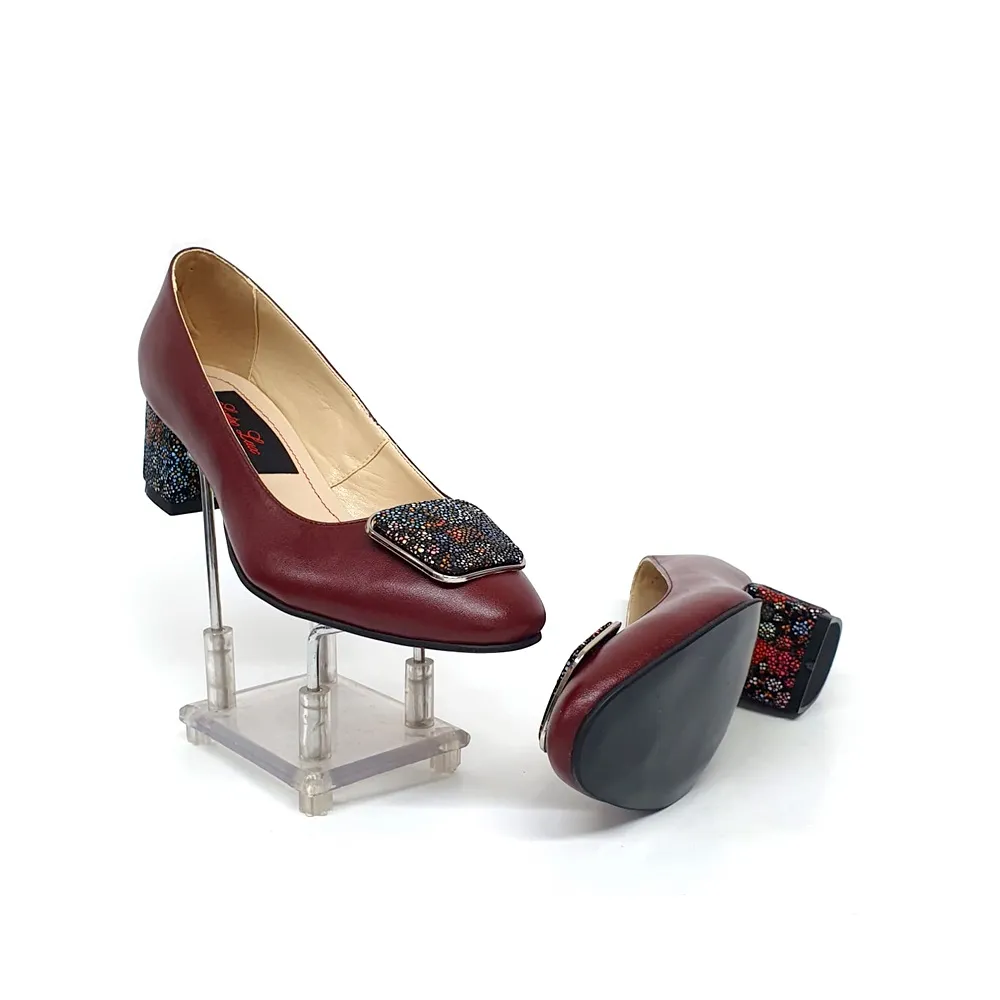 Catinca Shoes A21 BOBF pantofi dama piele bordo flori