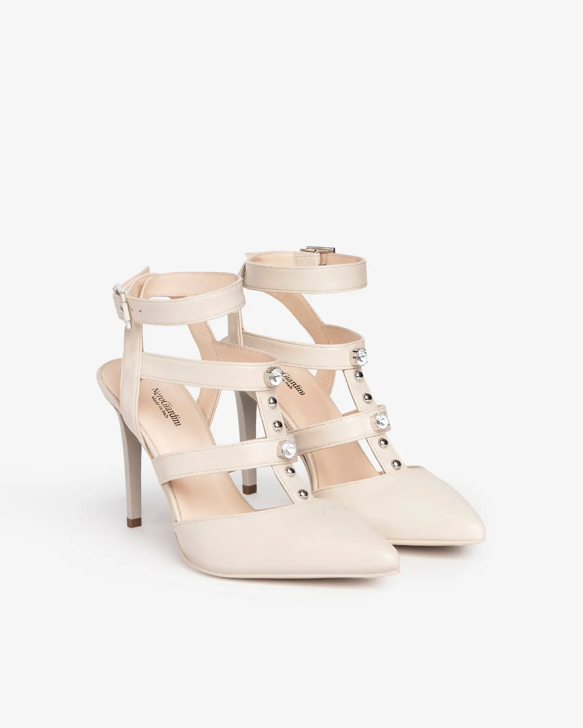 NeroGiardini pantofi damă piele cu toc 9,5 cm și strasuri