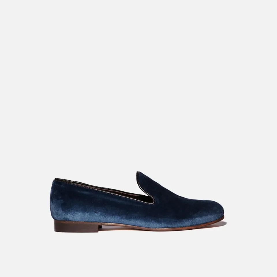 Cecilia Bringheli Positano Blue Velvet slipper catifea albastra