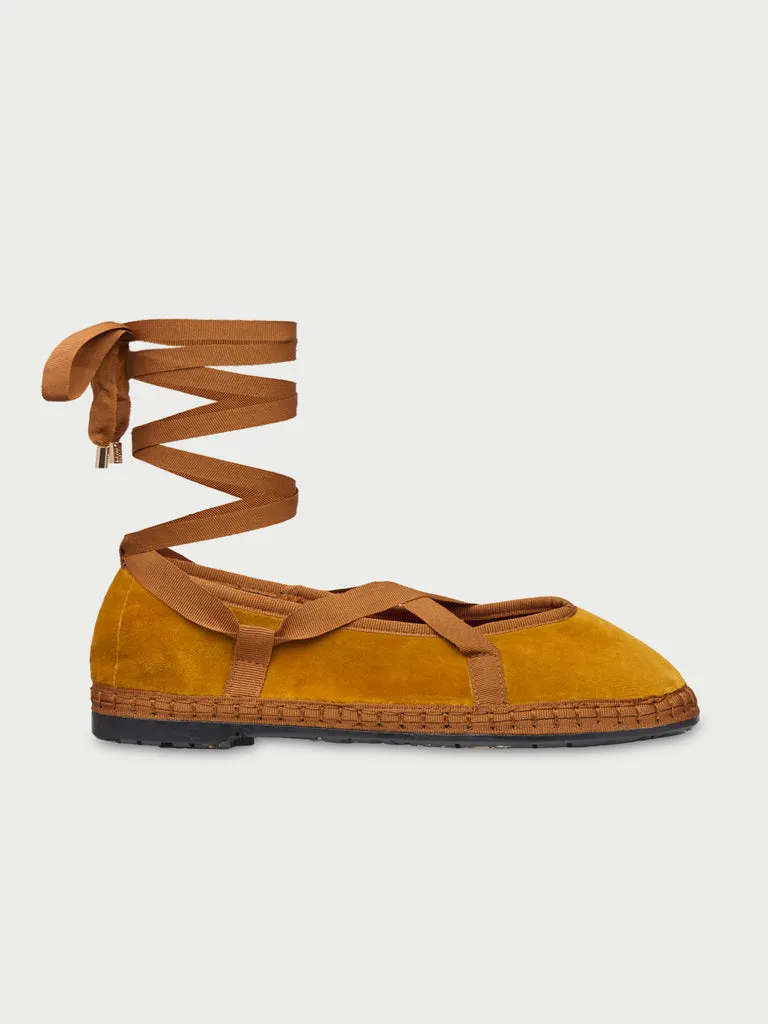 Flagelus Ribbon Amaranta slipper muștar catifea