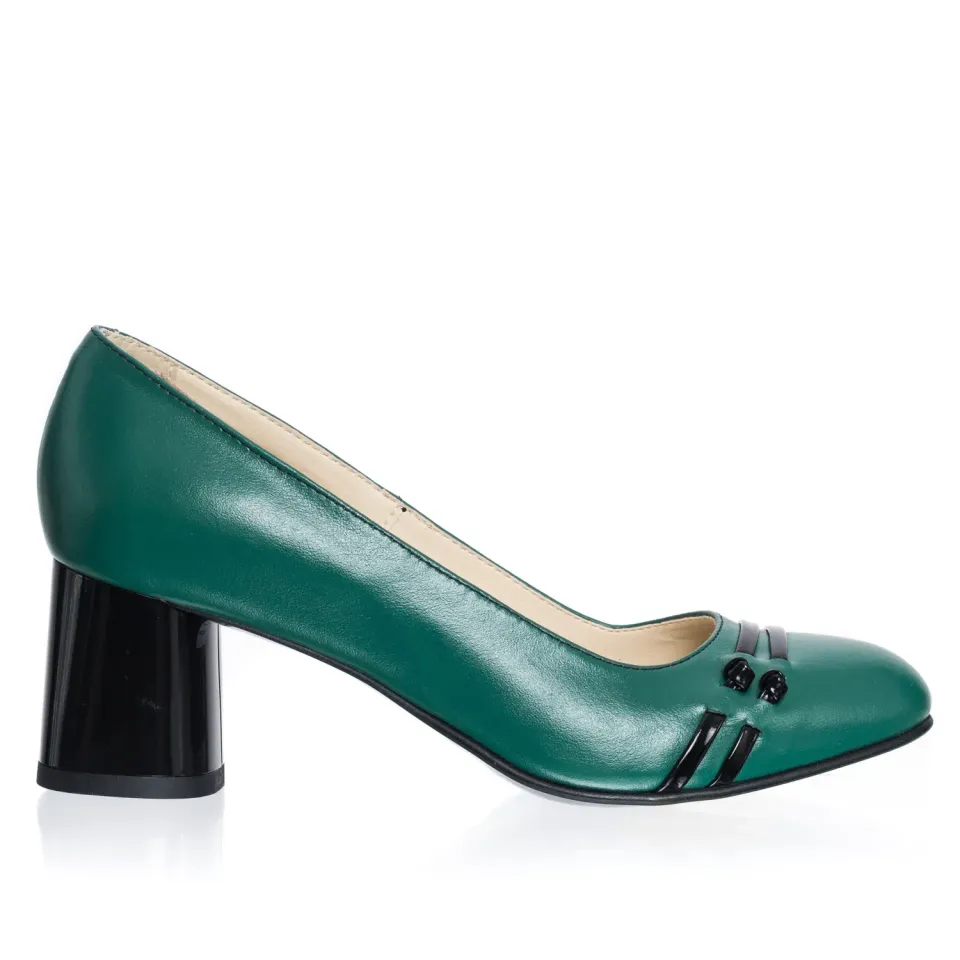 Catinca Shoes 55 VN pantofi dama piele verde cu negru