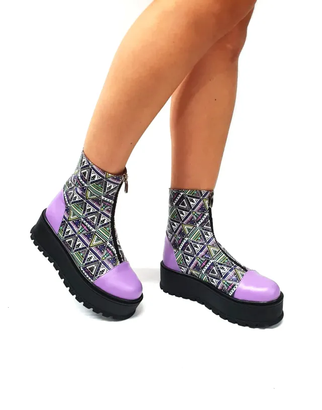 Catinca Shoes BC25 LT bocanci piele naturala lila triunghiuri