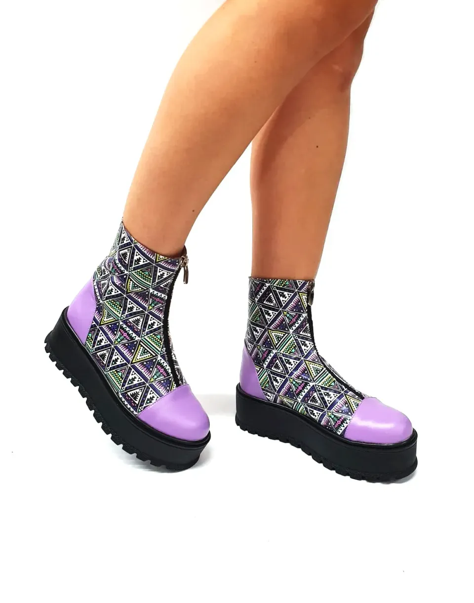 Catinca Shoes BC25 LT bocanci piele naturala lila triunghiuri