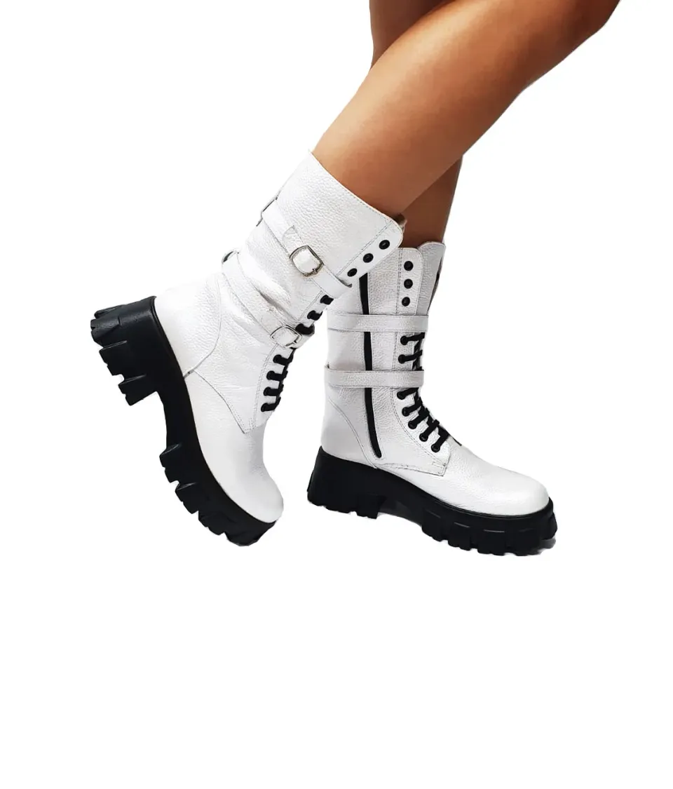 Catinca Shoes BC37 AB bocanci dama alb bizonat piele naturala