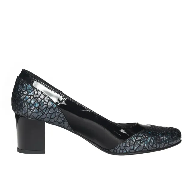 Catinca Shoes 504 NLIA pantofi piele negru lac imprimeu albastru