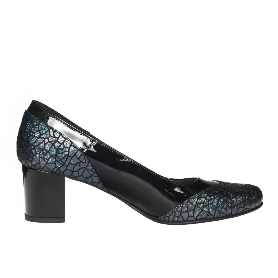 Catinca Shoes 504 NLIA pantofi piele negru lac imprimeu albastru