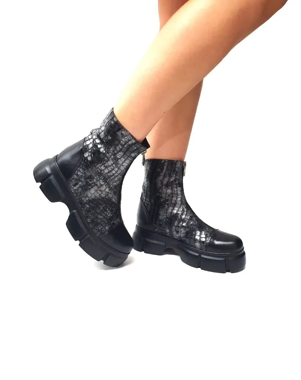 Catinca Shoes BC25 SN bocanci dama piele naturala sarpe negru