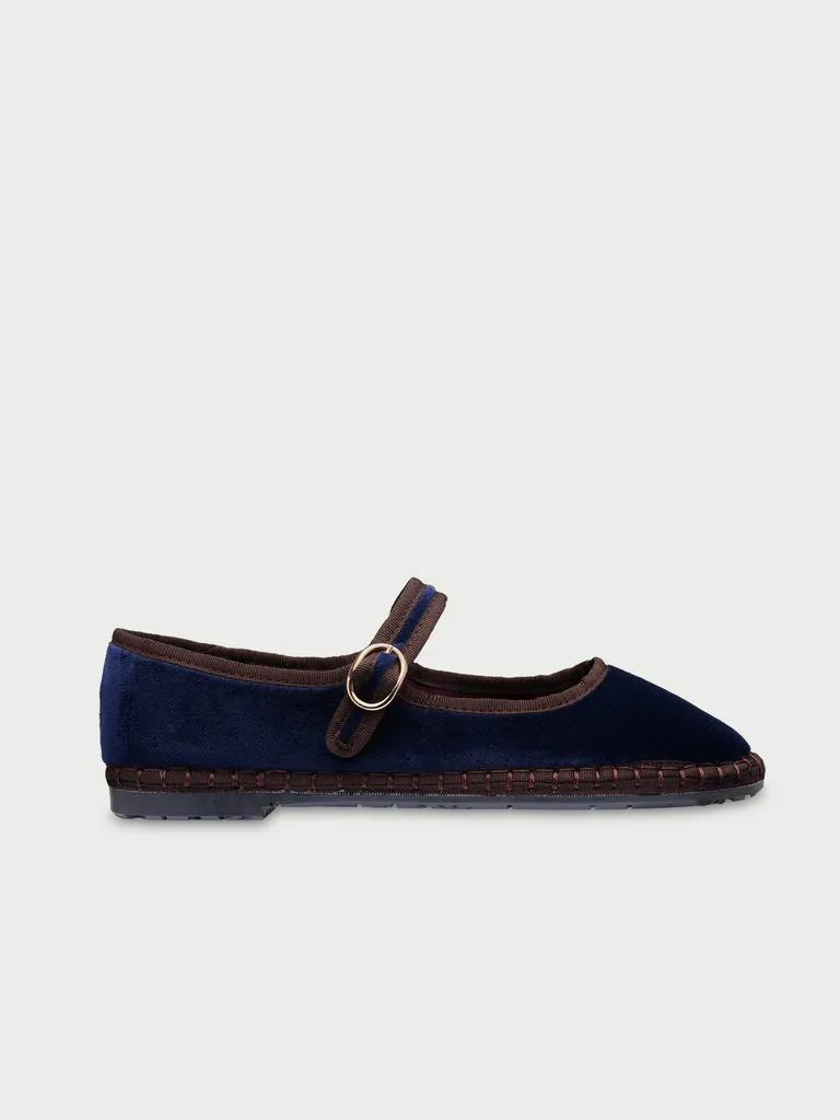 Flagelus Dedé pantofi Mary Jane bleumarin catifea