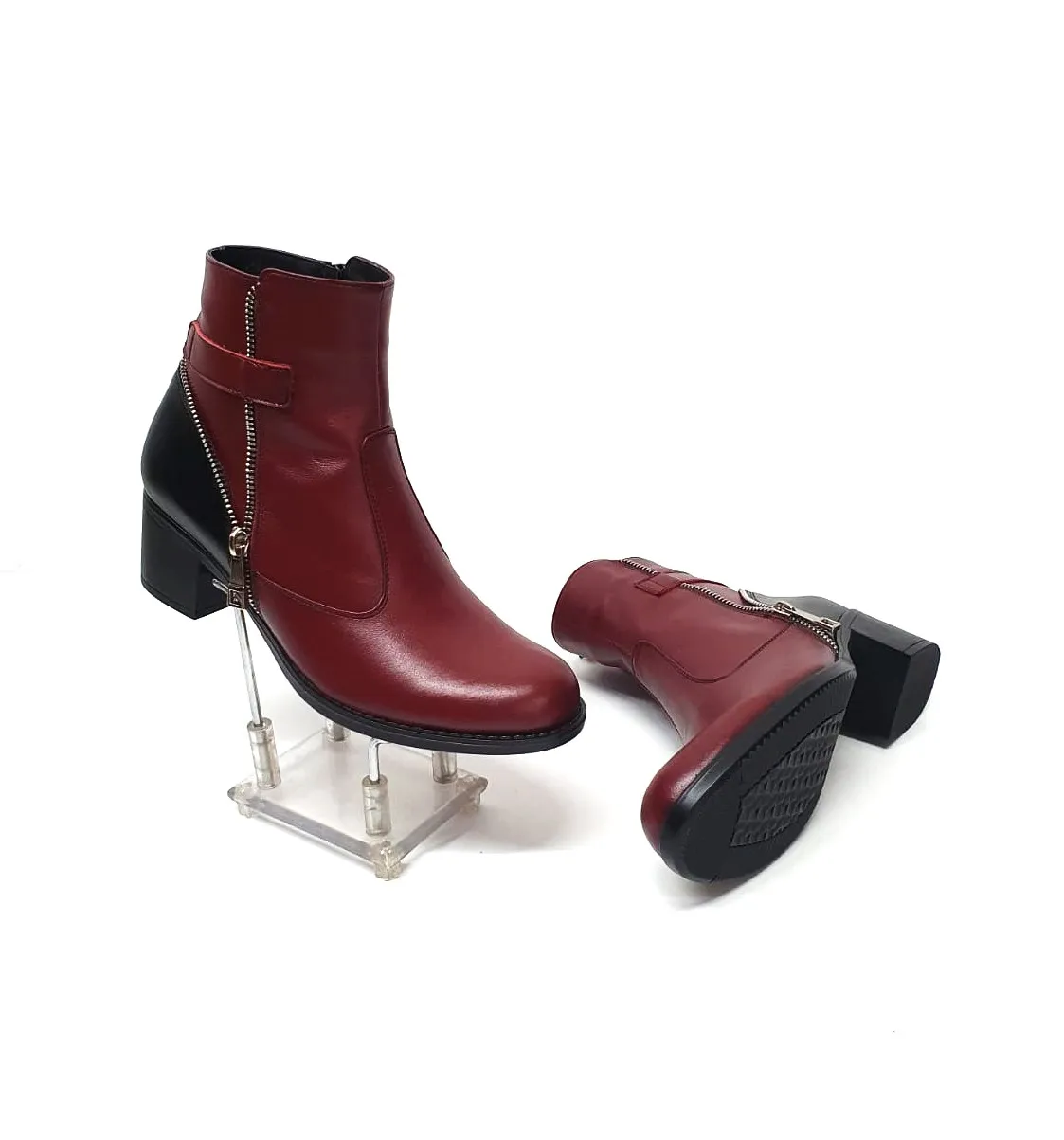 Catinca Shoes GX51 BON ghete dama piele naturala bordo negru