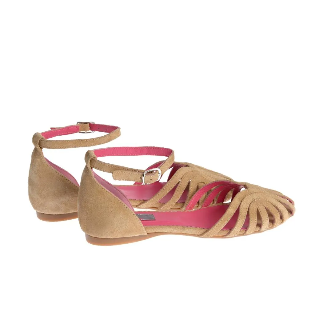 Ana Urbana Shoes Alexandra sandale bej-roz piele întoarsă