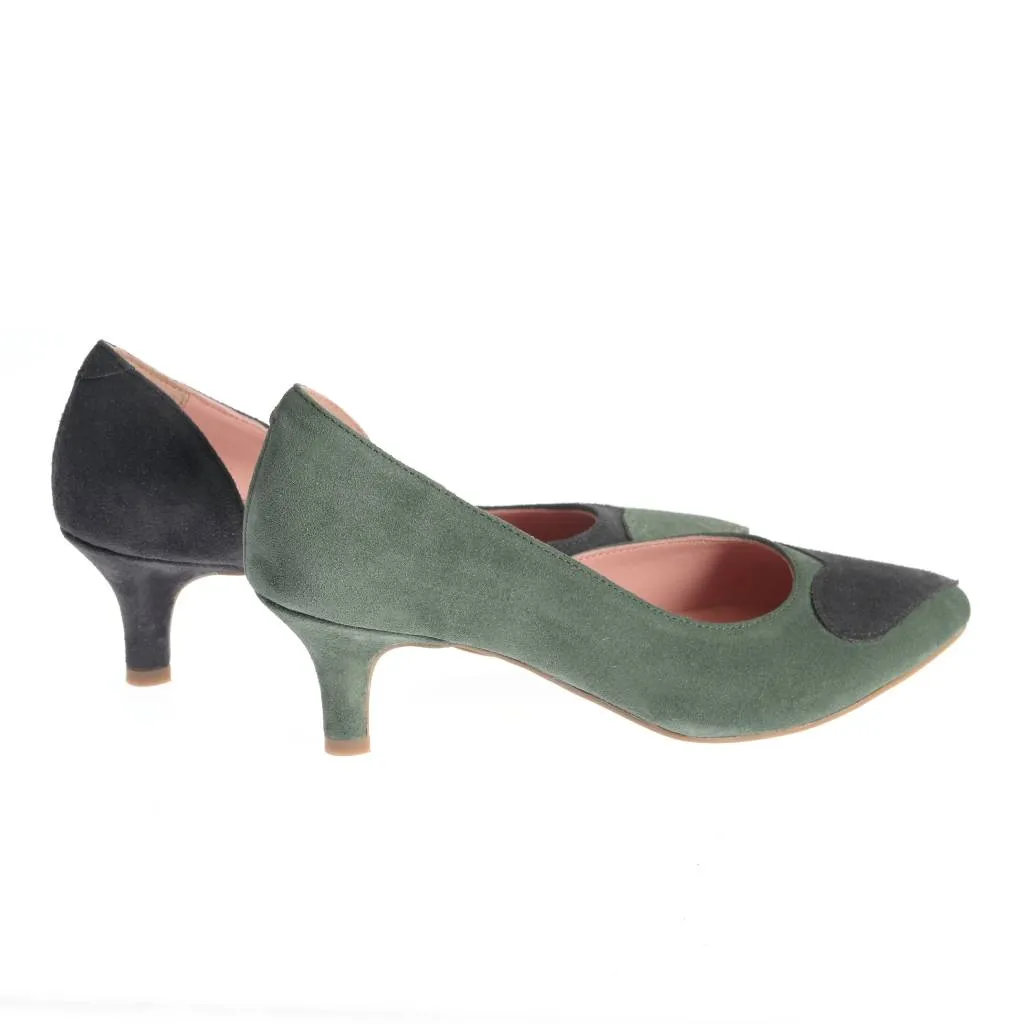 Ana Urbana Detroit pantofi piele verde-negru toc mic