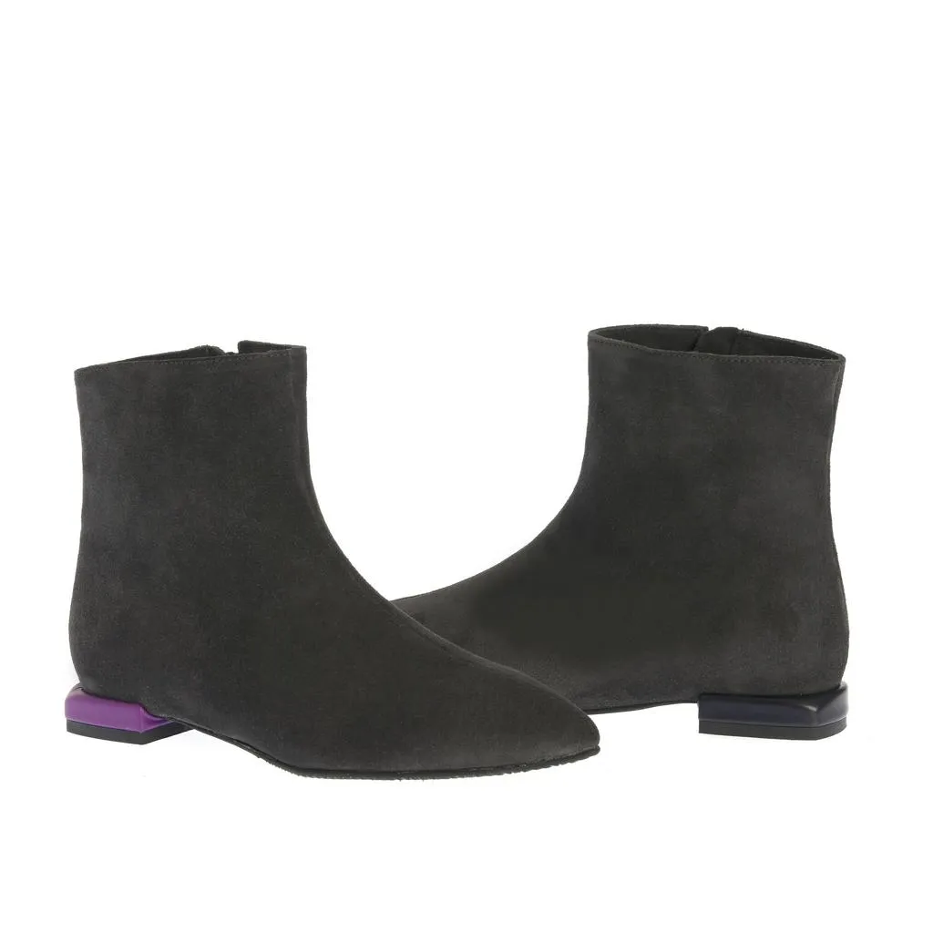 Ana Urbana Ravenna botine piele gri inchis toc bicolor