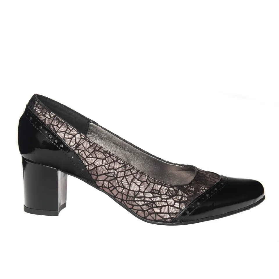 Catinca Shoes 504 pantofi dama lac negru imprimeu maro