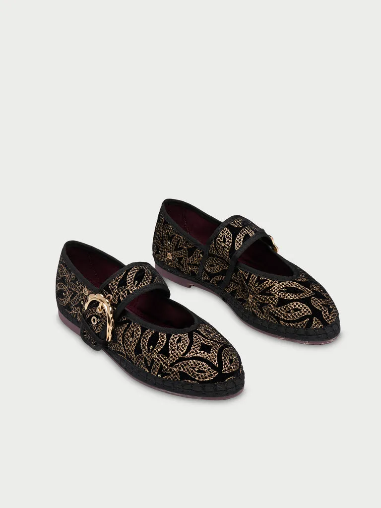 Flagelus Sophie Bloom Gold pantofi negri catifea