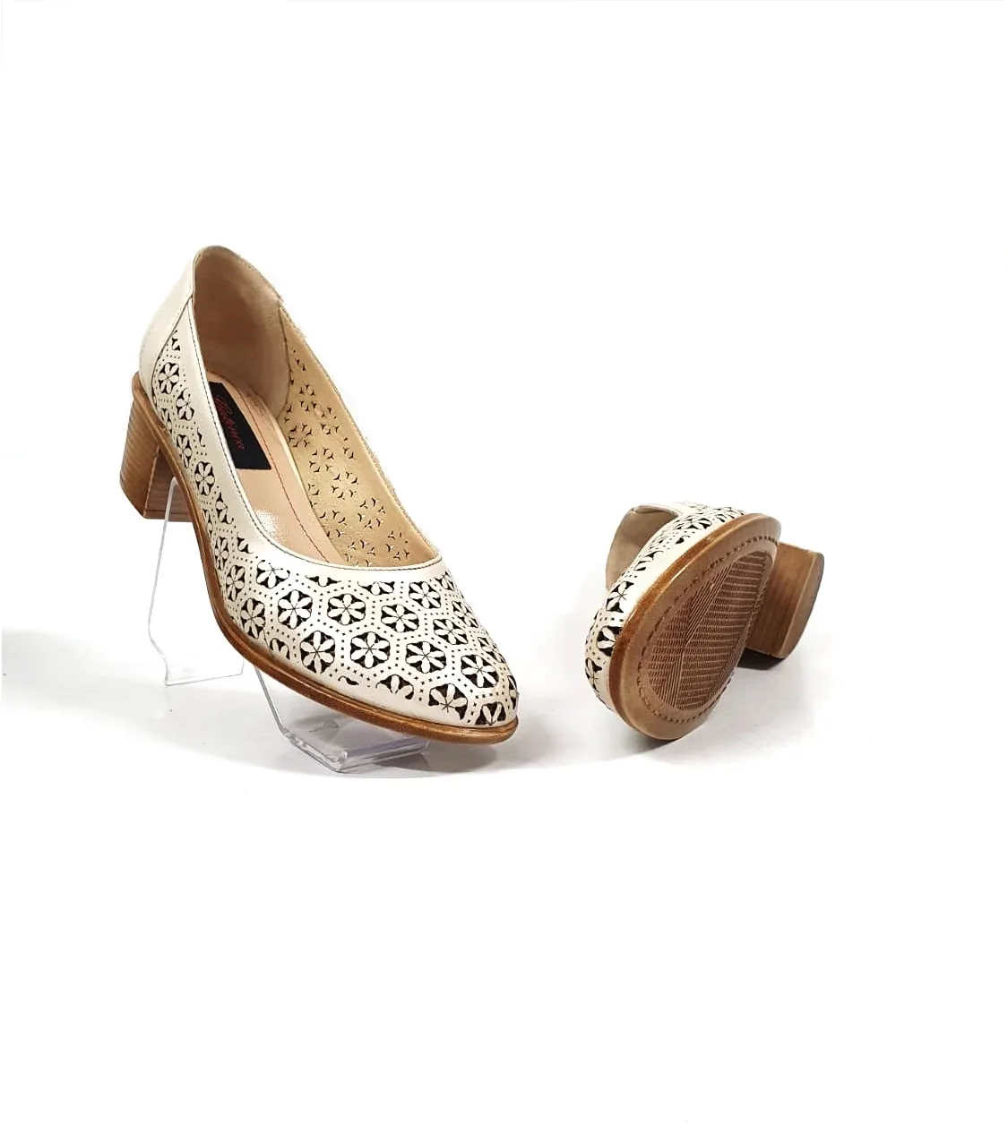 Catinca Shoes T15 BJS pantofi dama piele bej sidef perforati