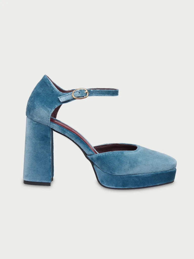 Flagelus Flamenco Blue pantofi toc albastru catifea 9 cm