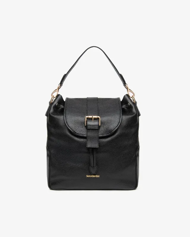NeroGiardini rucsac damă piele mini cataramă aurie