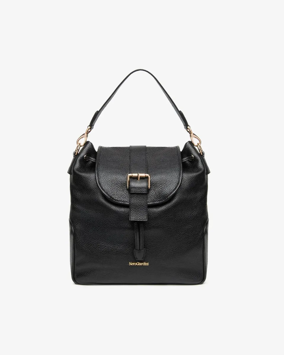 NeroGiardini rucsac damă piele mini cataramă aurie