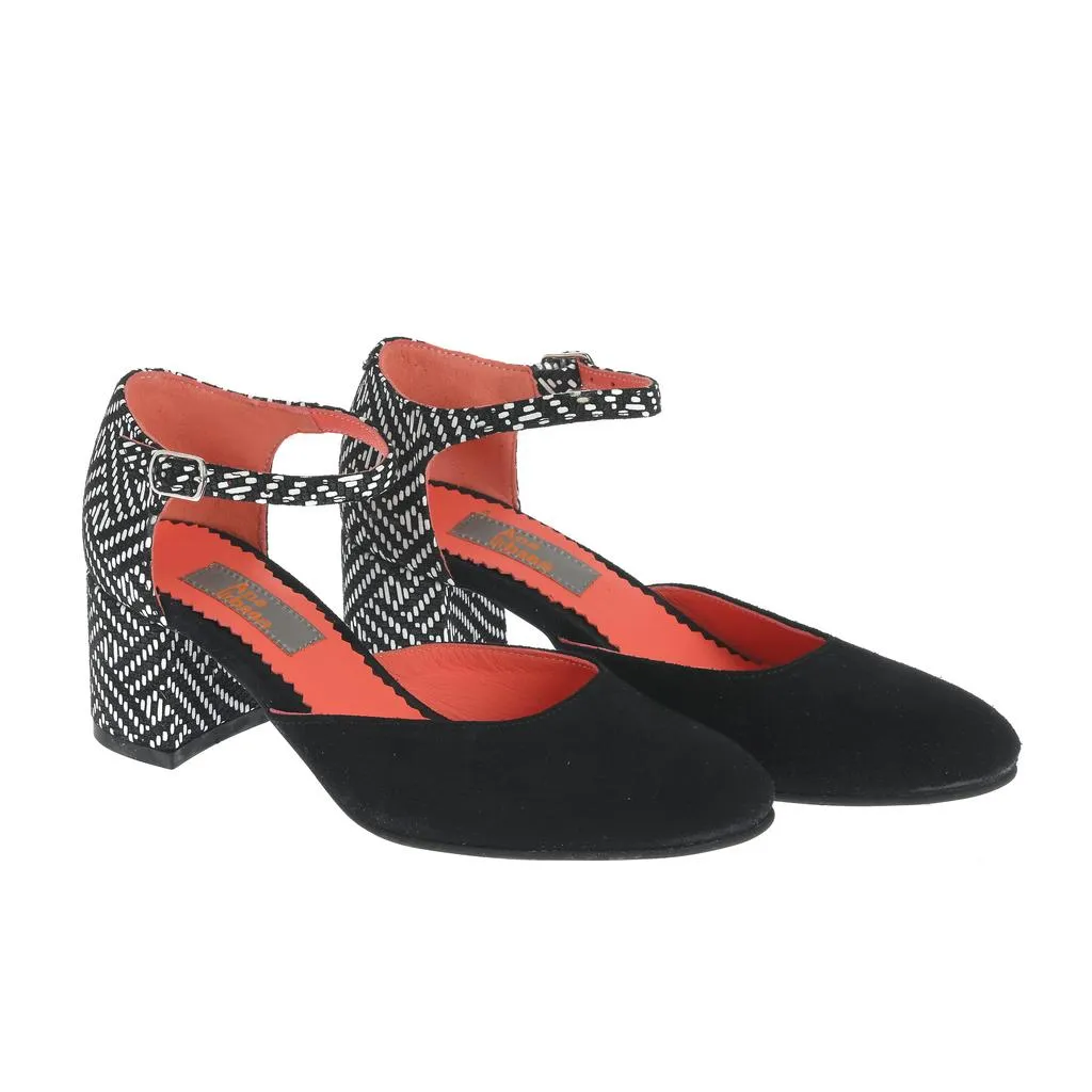 Ana Urbana Shoes Cancun pantofi negru-alb toc 4 cm