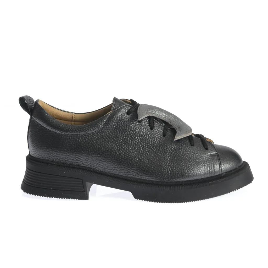 Ana Urbana Boston pantofi piele negru-galben cu siret