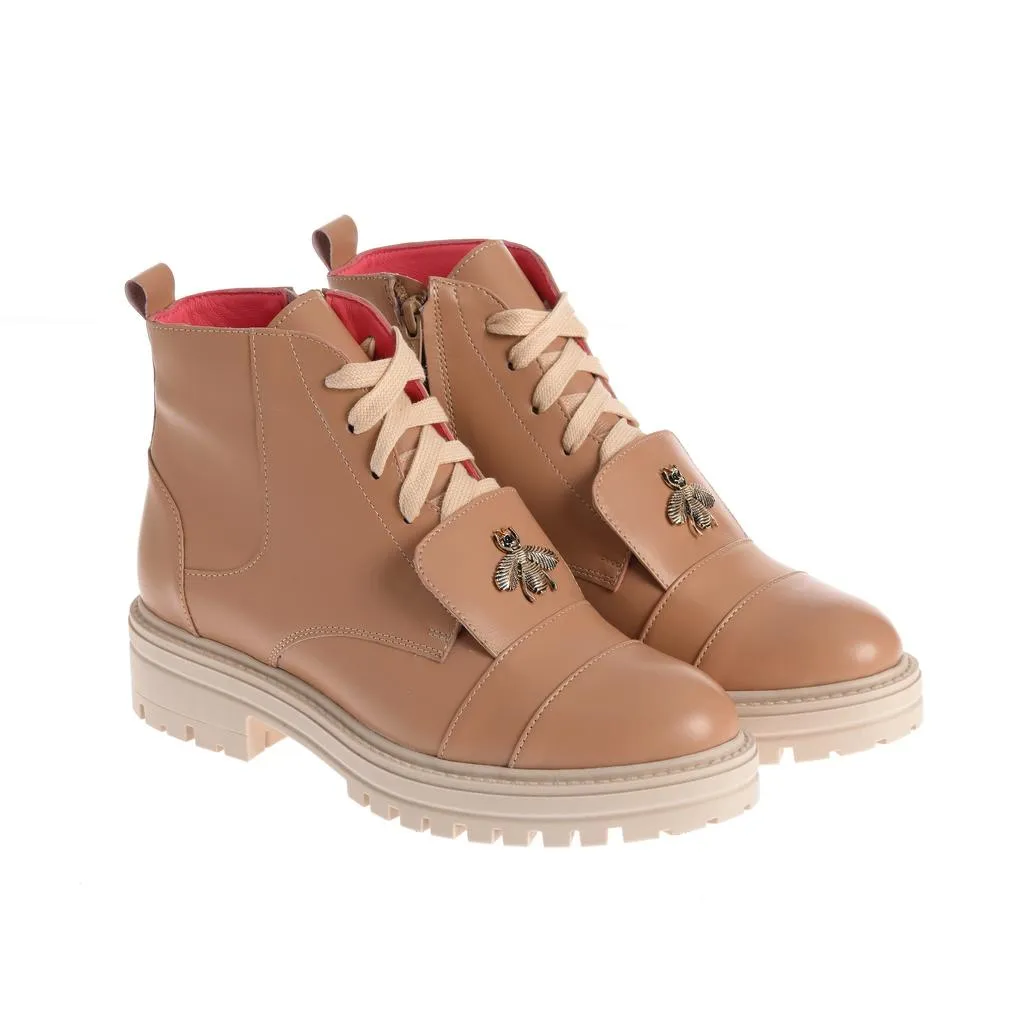 Ana Urbana Claudia ghete piele camel cu sireturi