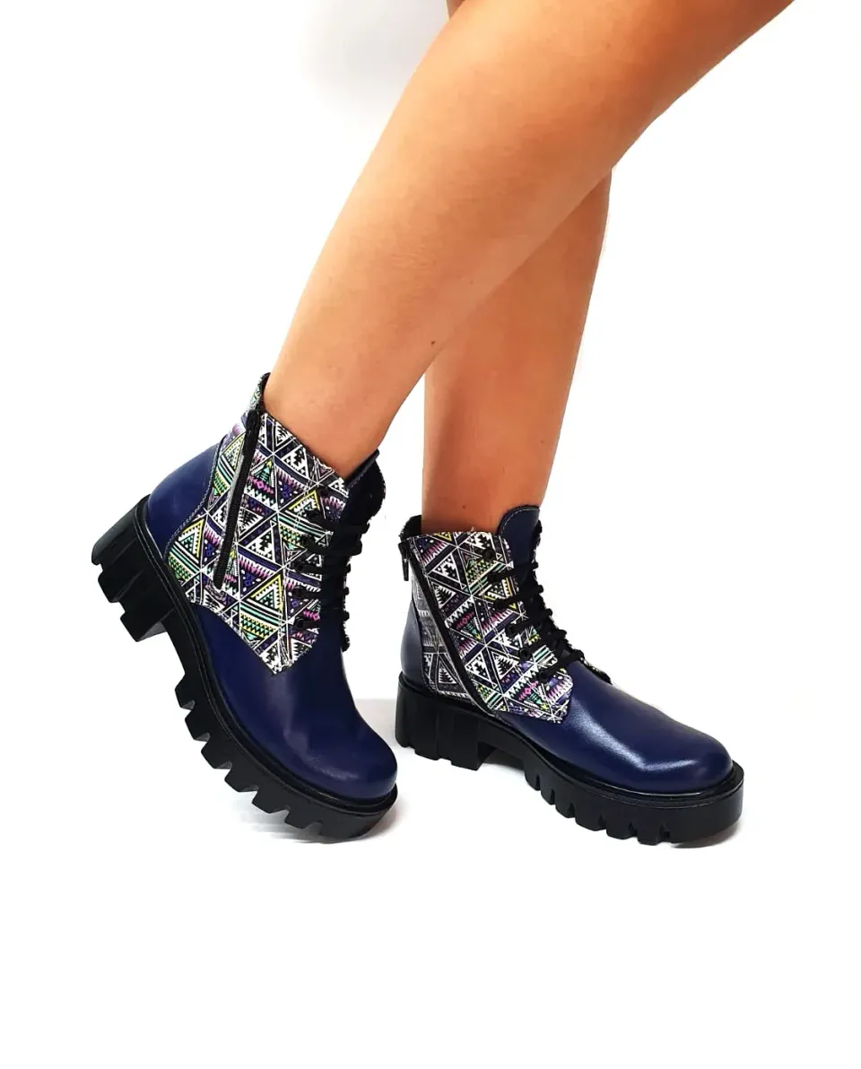 Catinca Shoes BC35 BT bocanci piele bleumarin triunghi