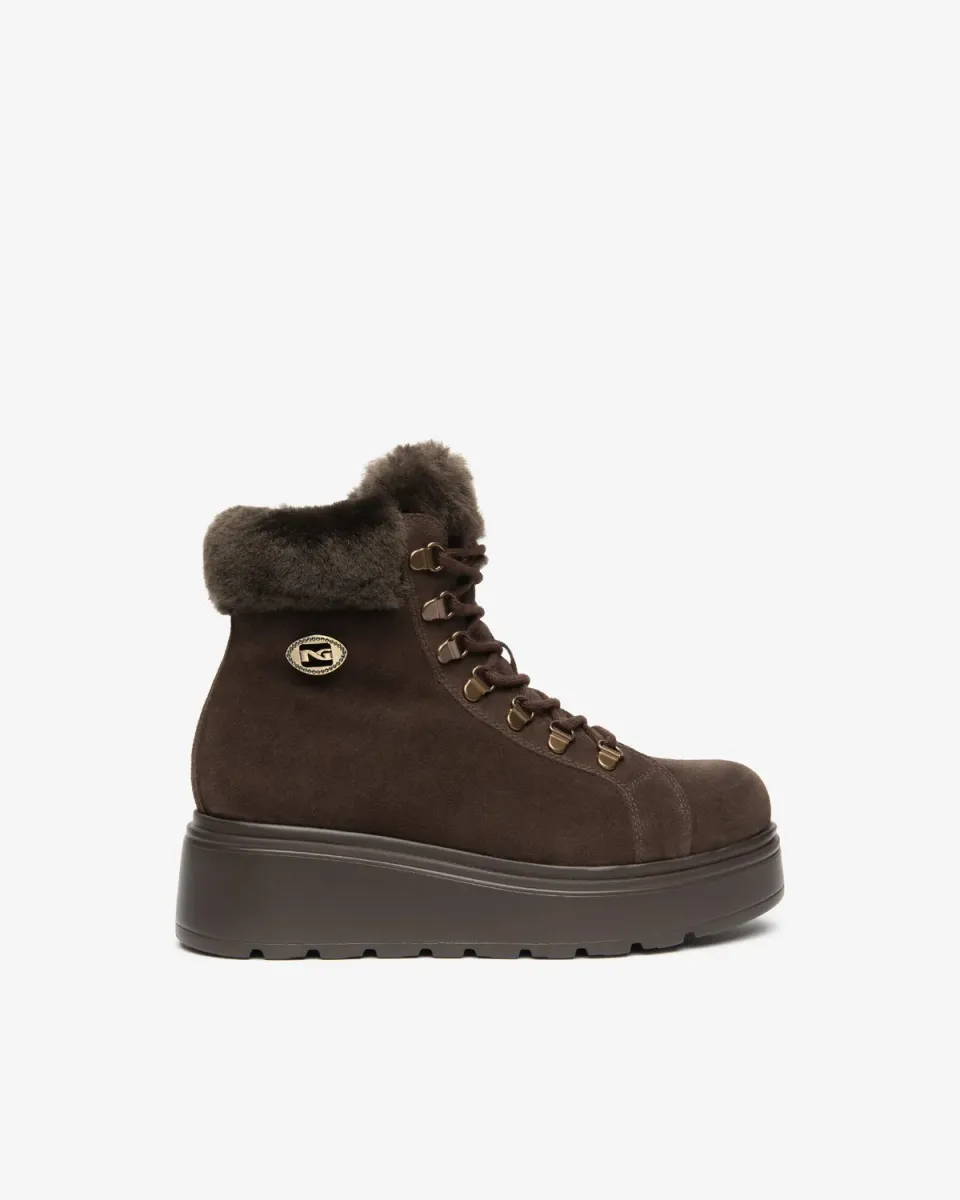 NeroGiardini botine piele intoarsa dama platforma 55 mm blana