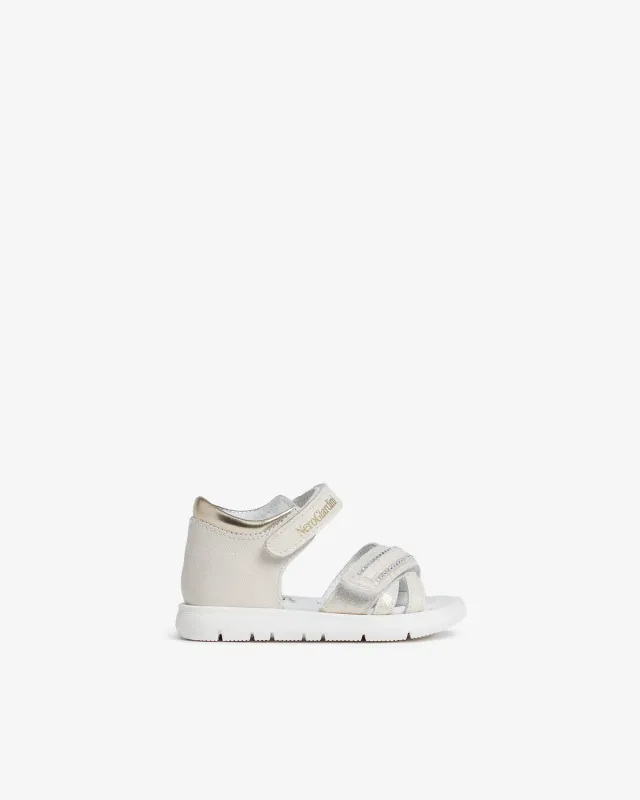 NeroGiardini sandale fete piele si textil cu velcro