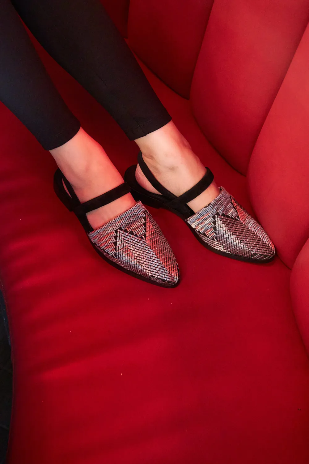 Cecilia Bringheli Vega pantofi slingback broderie argintiu
