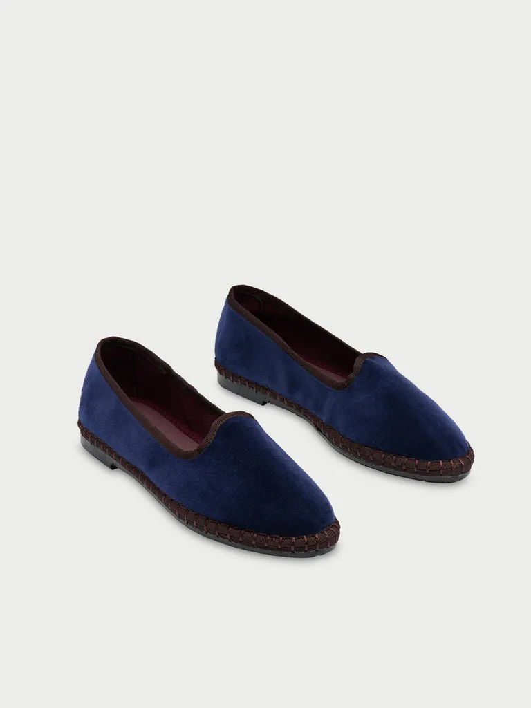 Flagelus Cedric papuci catifea bleumarin piping maro