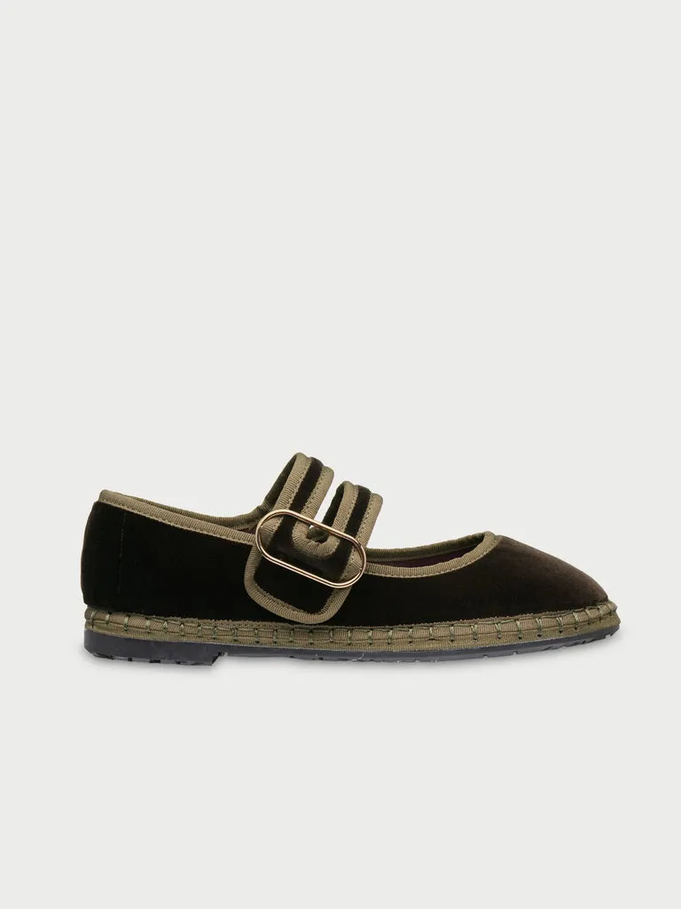 Flagelus Matilda Green pantofi Mary Jane maro catifea
