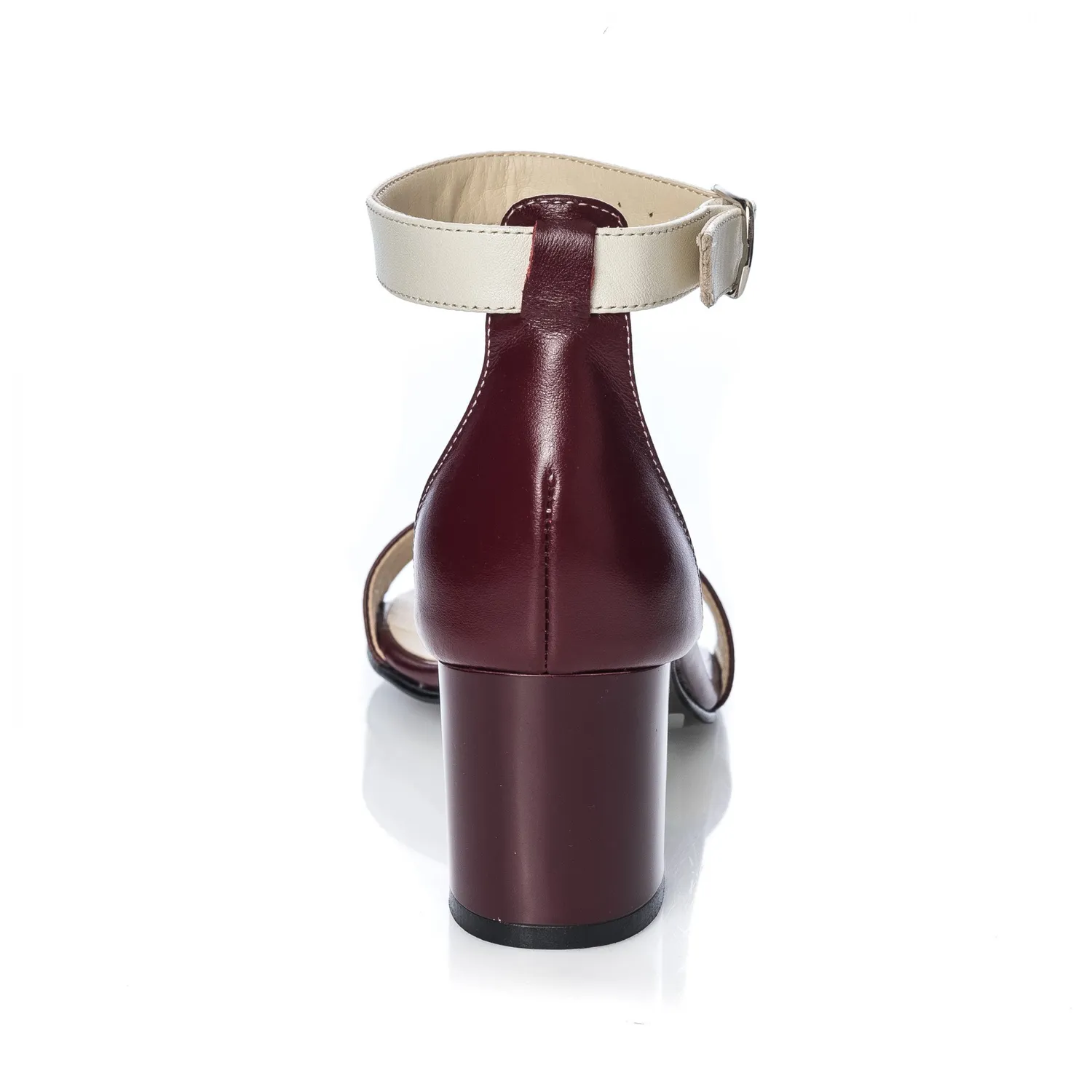 Catinca Shoes S7 BA sandale dama bordo alb piele naturala