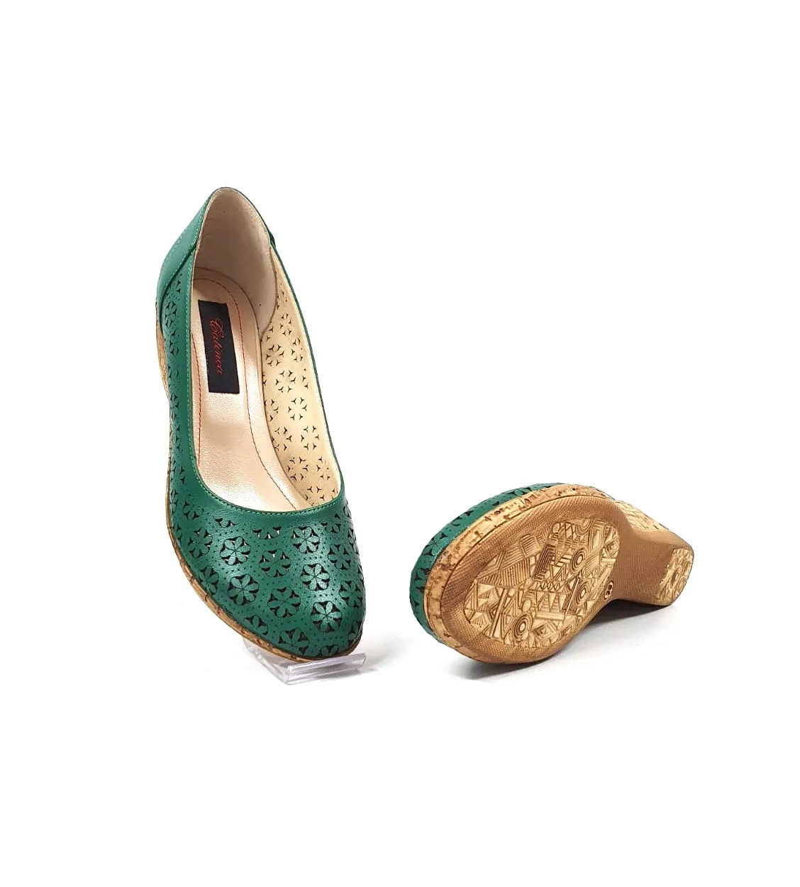 Catinca Shoes T15 V pantofi perforati dama piele naturala verde