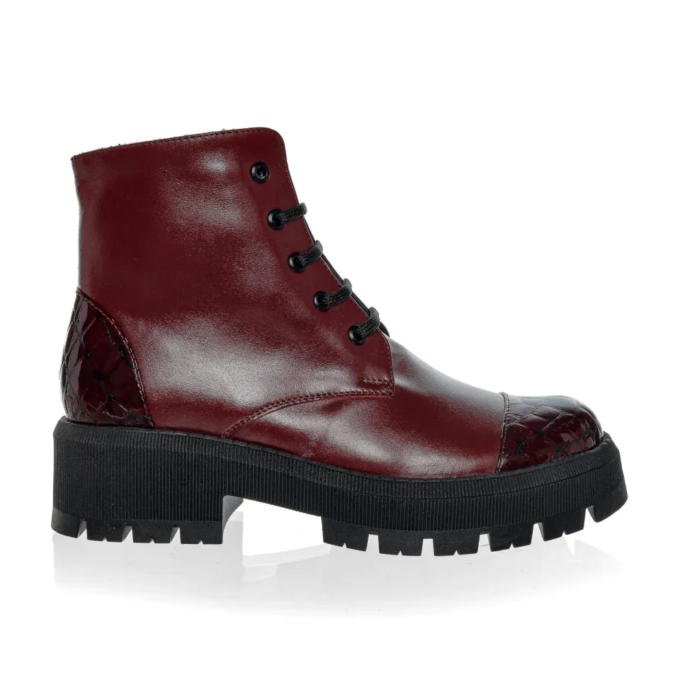 Bocanci dama piele naturala Catinca Shoes BC26 bordo box croco