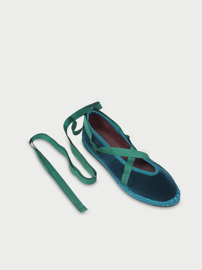 Flagelus Eichiro Velvet Ribbon slipper verde petrol catifea