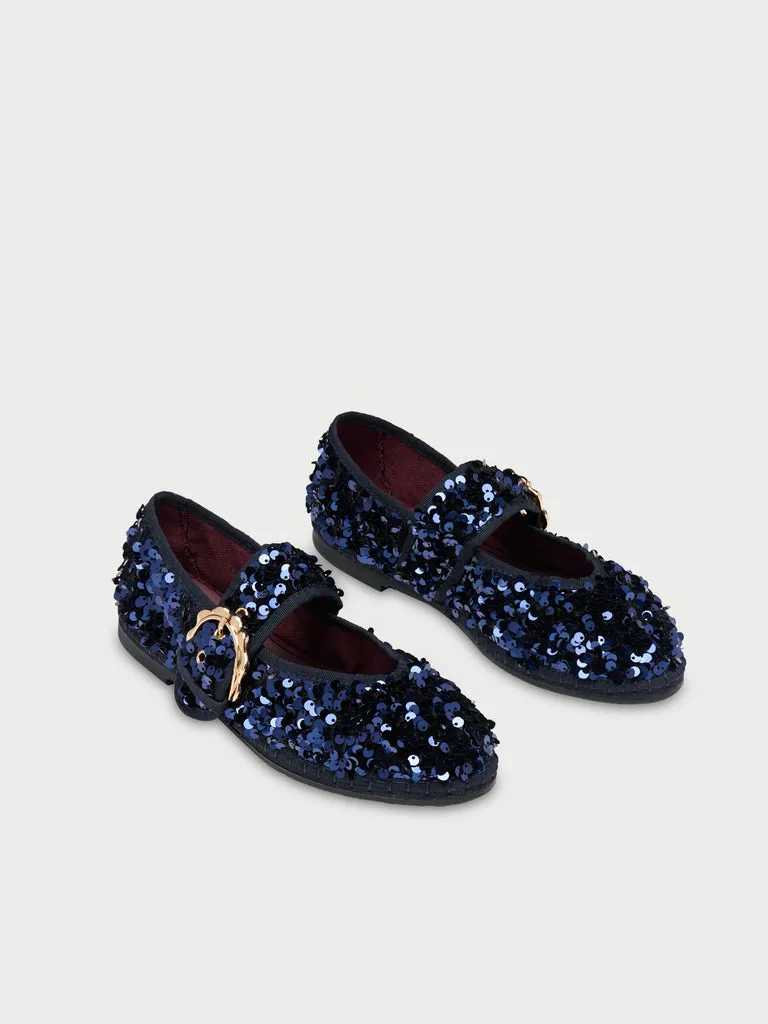 Flagelus Sophie Glinda Navy pantofi Mary Jane bleumarin paiete