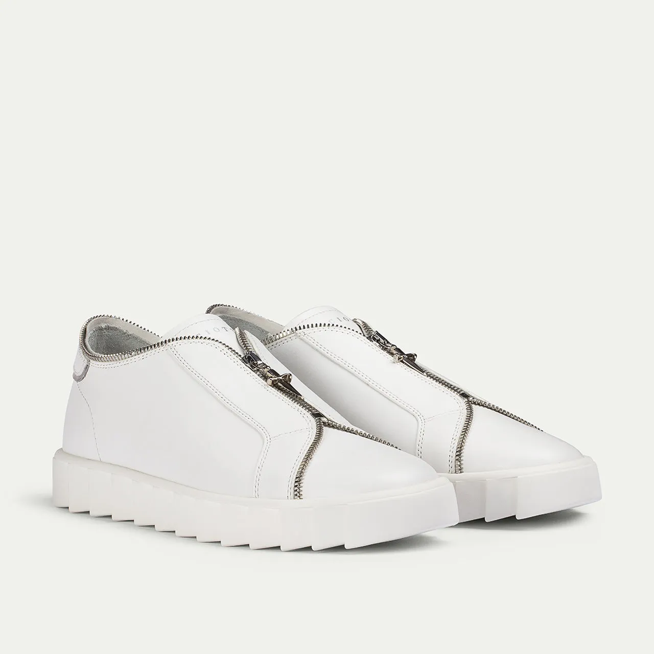 Cesare Paciotti Shark Zip sneakers barbati albi piele vitel